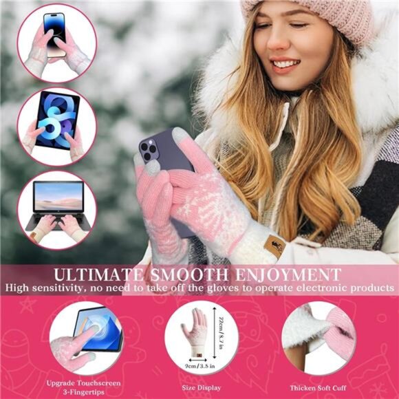 Winter Womens Hat Scarf Gloves Set, 3 in 1 Warm Beanie with Pom Pom, Thickened - Picture 4 of 7